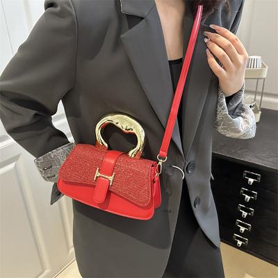 New Women's Large-capacity Simple  Textured Metal Portable Shoulder Underarm Crossbody Small Square Bag