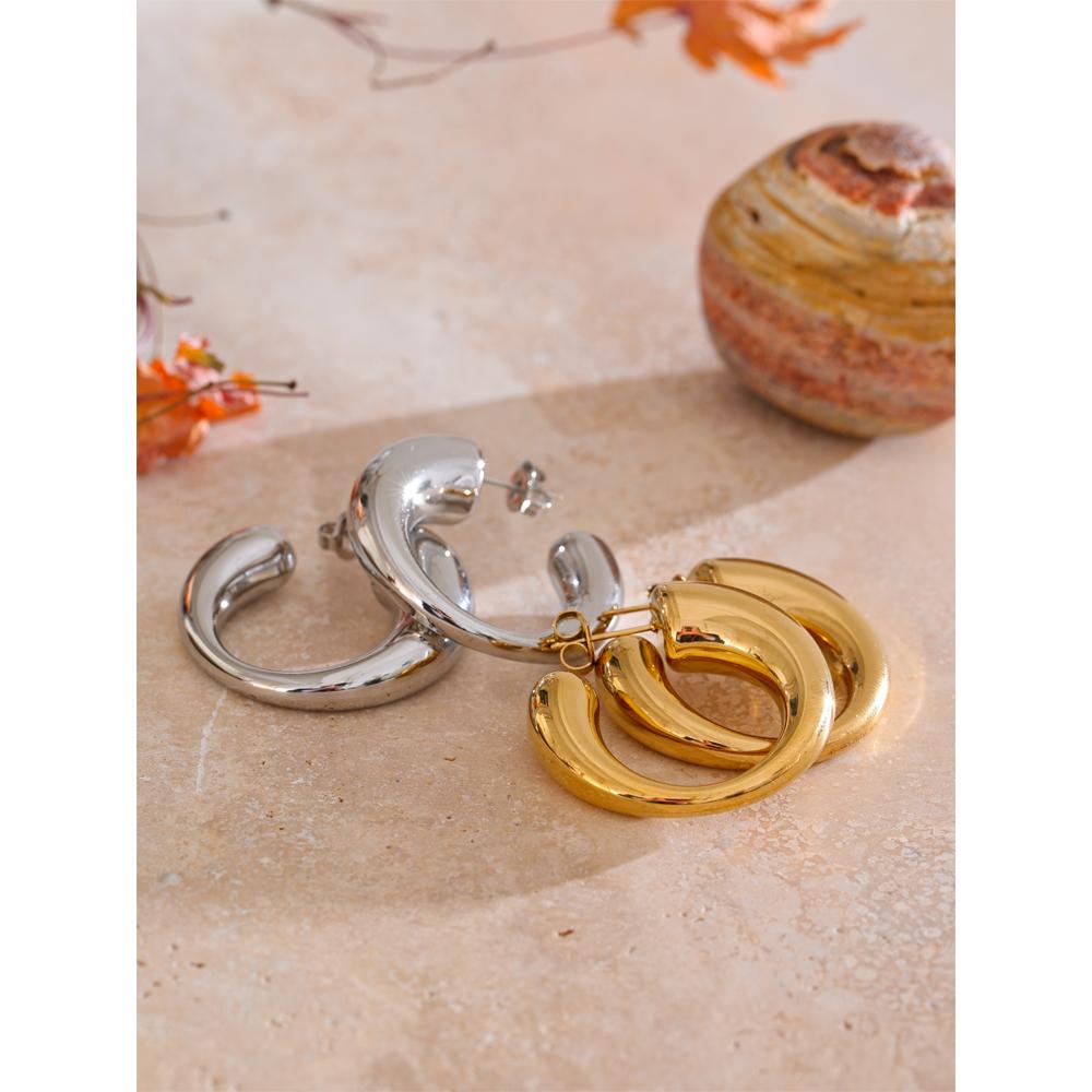 Eetit Minimalist Stainless Steel C-Shape Fashion Unusual Earrings Personalized Versatile Daily Charm Jewelry Waterproof