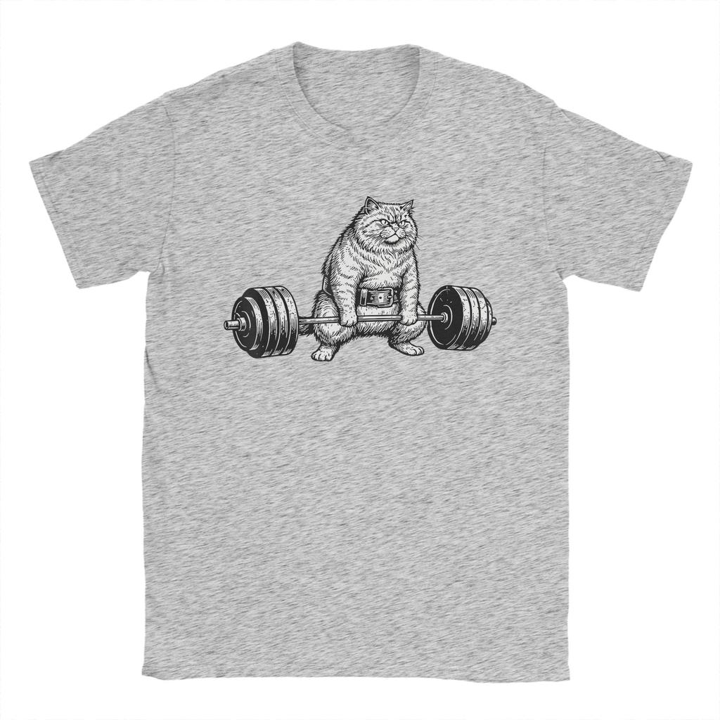 Retro Cat Deadlift Powerlifting TShirt Summer  Cotton TShirts For Men Hip Hop Casual Tee Shirt Short Sleeve Aesthetic Tees