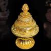 Gold Buddhist Furnishing Rice Box Three Layers Tantric Alloy Handicraft Tibetan Tribute Buddhism Home Gift Collection Decorative