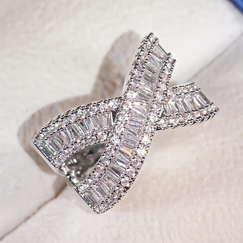 Huitan Luxury Cross Ring Female Gorgeous Fashion Engagement Band Jewelry with Bright Zirconia CopperColor Wedding Accessories