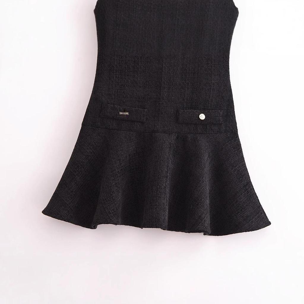 2024 Winter Women's European & American Style Elegant Textured Sleeveless Round Neck Dress