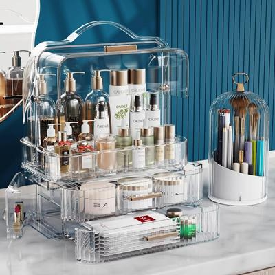 Organizers Makeup Skincare Organizers with 2-Layer Box and Transparent Cover Waterproof Dustproof Cosmetics Display Cases with B