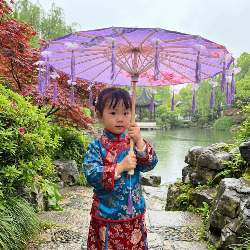 56cm Fabric Tassel Umbrella Handheld Chinese Style Ancient Dance Umbrella Rainproof Windproof Chinese Antique Umbrella