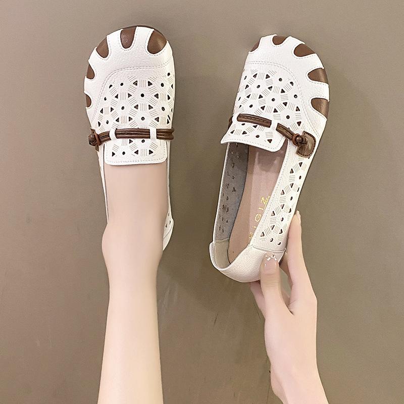 Fashion Hollow Out Single Shoe Women's 2024 Summer and Autumn New Flat Bottomed Round Toe Single Shoes Retro Women's Shoes Traf