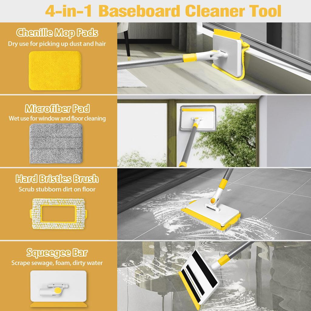 JEHONN Bath Cleaning Adjustable Length 112cm Floor Mop Brush for Cleaning and Terraces and Brush, - 142cm, 4-in-1 Bathrooms, Bathtubs, Walls, Floors,