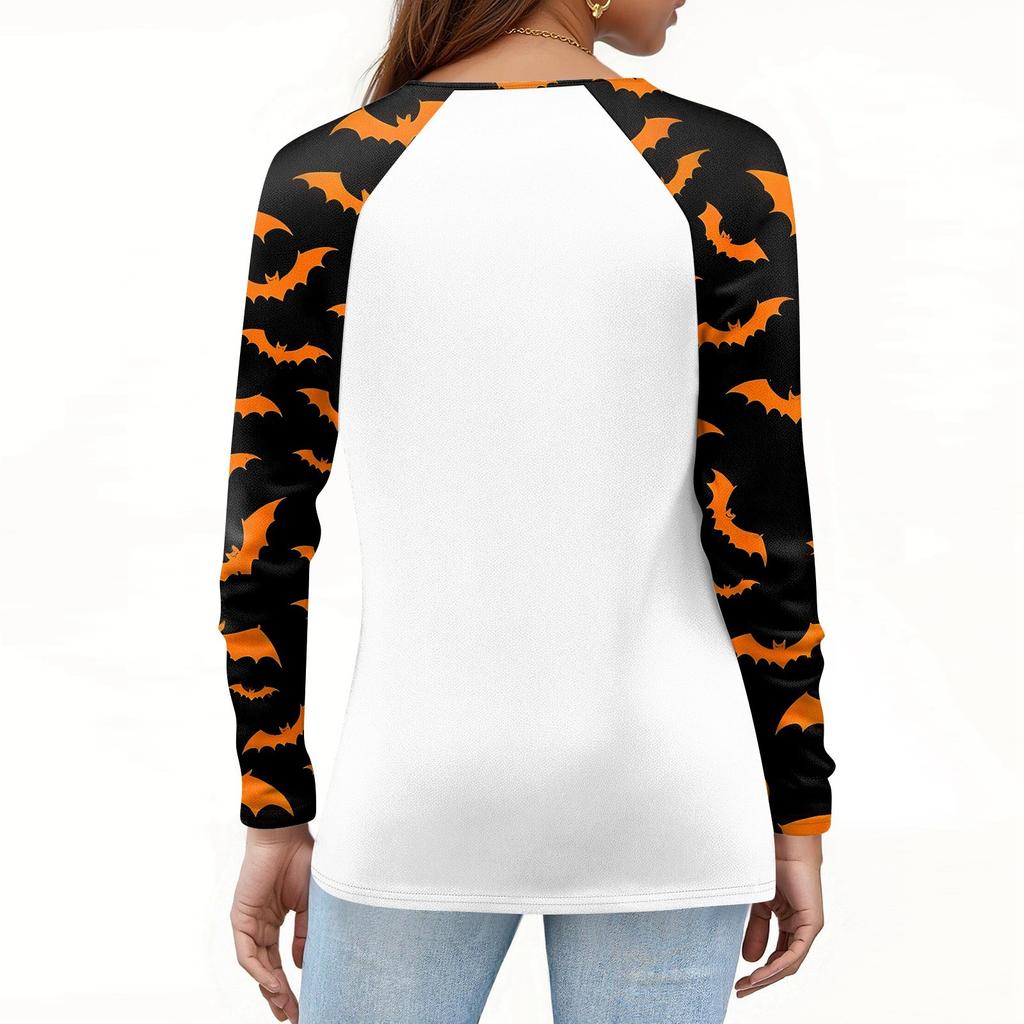 Damen T-Shirt Halloween-Print Langarm Täglich Mode Basic Rundhals Raglanärmel Oberteil