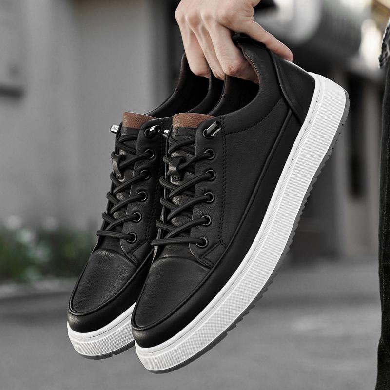 

Модные высококачественные кеды для скейтборда, повседневная брендовая обувь, плоские туфли из натуральной кожи, мужские нескользящие прогулочные балетки на шнуровке, мужские кроссовки 44 чёрный