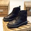 2025 new autumn and winter velvet Martin boots men's platform casual high-top men's shoes tooling boots black leather boots