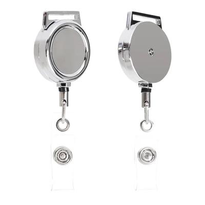 Round Metal Badge Reel 60cm Retractable Nylon Cord Smooth Metal Shell Keychain Card Holder Accessories