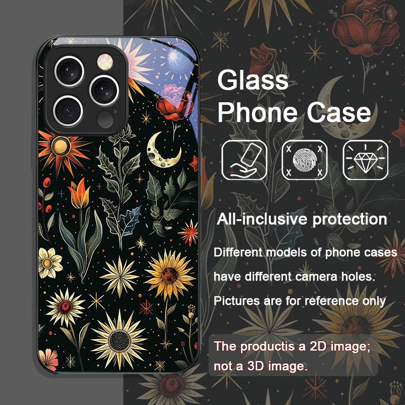 

Эстетичный чехол из закаленного стекла с рисунком подсолнухов и луны для iPhone 17 16 Pro Max 15 13 12 Mini 11 14 Plus Цветочные чехлы iPhone 13 mini