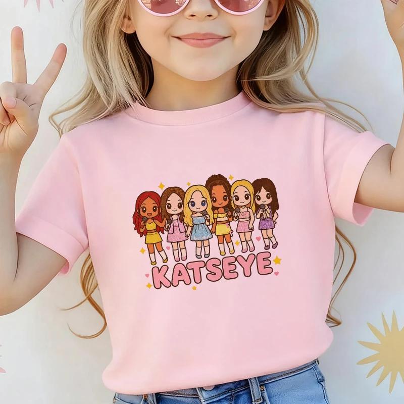 Music Singer Katseye T Shirt Boys Girls Short Sleeve Cartoon Tshirt Kids Streetwear Y2K Tees Tops Summer Childrens Clothing
