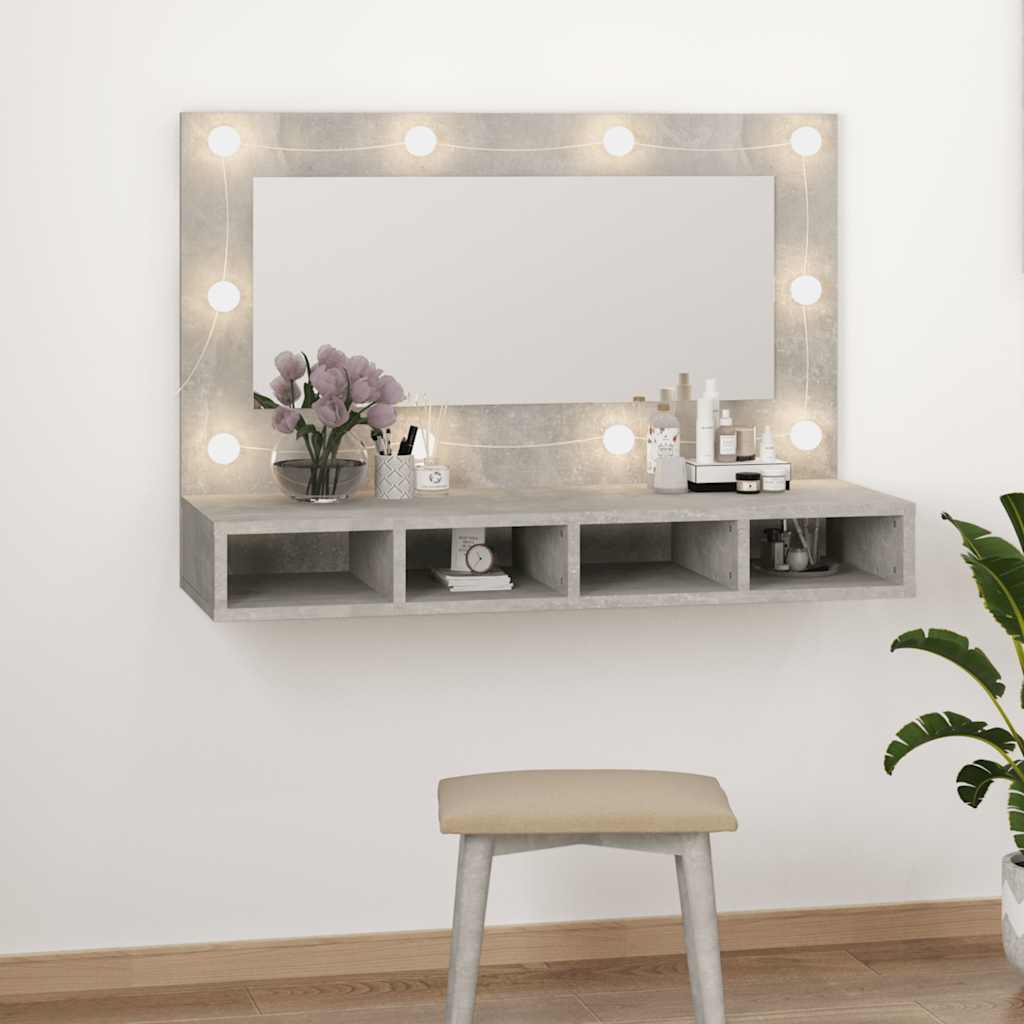 Vidaxl Szafka Z Lustrem I Oświetleniem Led, Szary Beton, 90X31,5X62 Cm