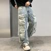 Mehrere Taschen Denim locker Street Herren und Damen Gerade Hosen Neu Echte Aufnahme Amerikanische High Street Workwear Denim Hosen