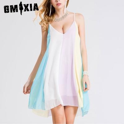 Φόρεμα Καλοκαιρινής Άνοιξης Σιφόν Rainbow Strap Φόρεμα παραλίας