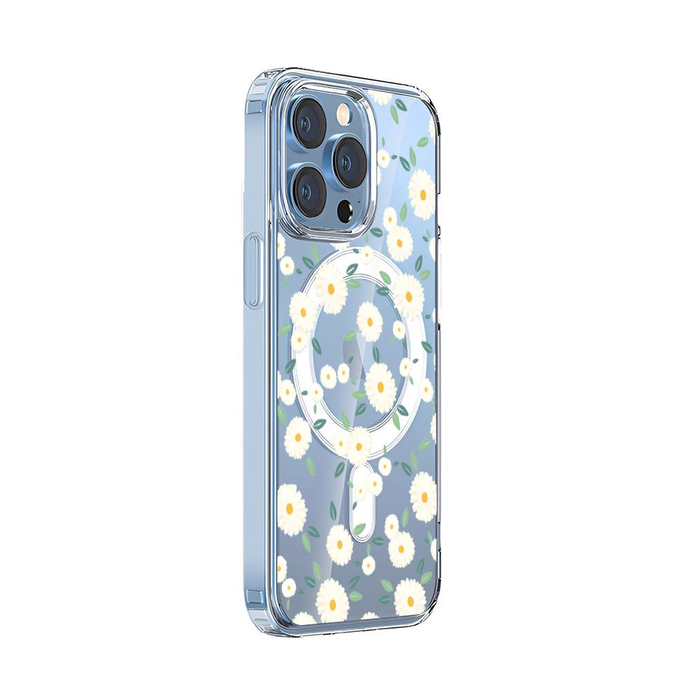 Fresh little daisy MagSafe magnetic mobile phone case iPhone12 anti-drop transparent Apple 17Pro fashion women's model