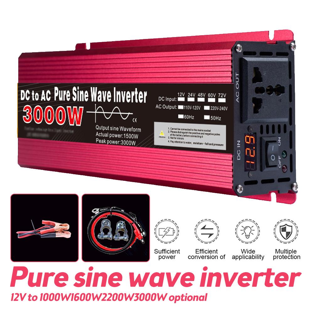 New Pure Sine Wave Inverter DC12V To AC220V 1000W 1600W 2000W 3000W Portable Power Bank Converter Car Mounted Inverter Transform