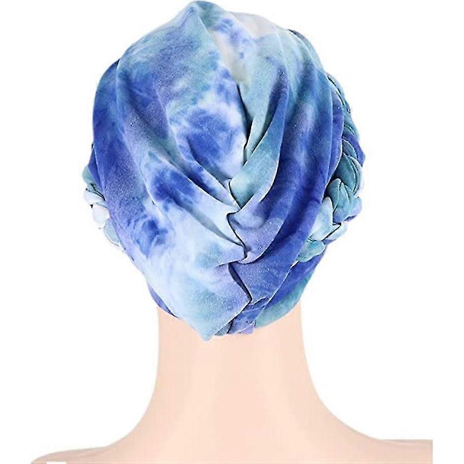 Milk Silk Print Braid Toe Cap Hair Loss Hood Hat Twisted Braid Headwear (Teal) - DD01