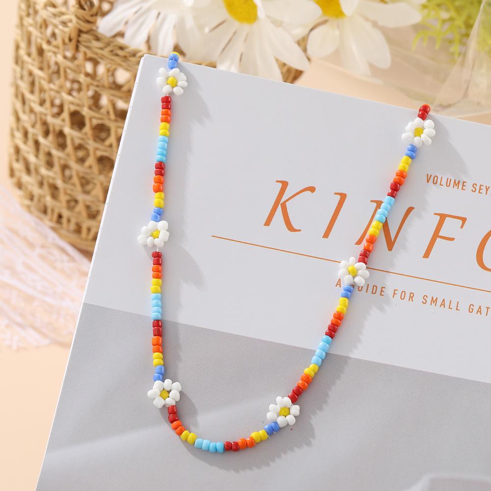Candy Color Flower Rice Bead Necklace Bohemian Vacation Wind Collarbone Chain Women'S Jewelry Supply