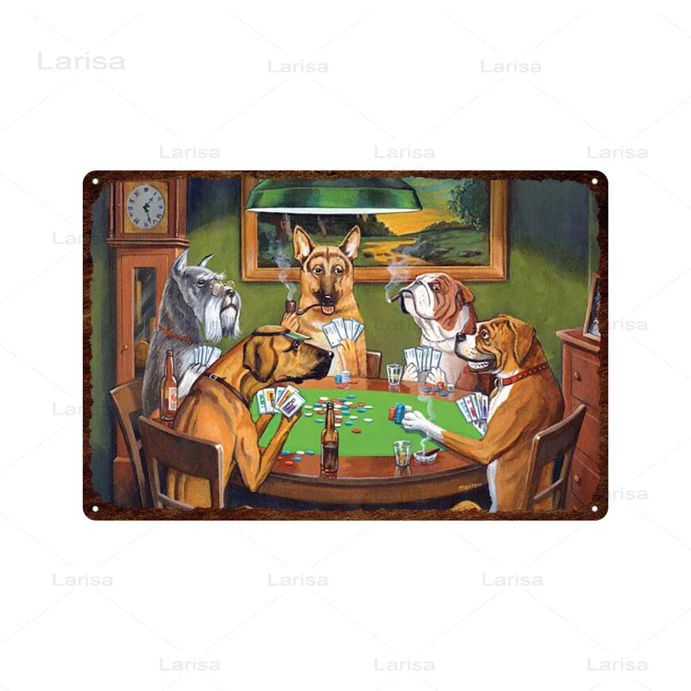 Dog Playing Poker Game Game Poster Tin Sign Cafe bar Home Wall Art Decoration Retro Metal Tin Sign 8x12 inch