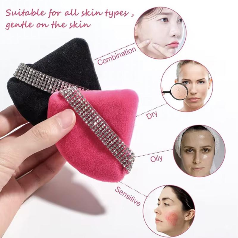 3Pcs Triangle Powder Puff Face Diamond Ribbon Soft Makeup Tool Sponge Velvet Soft Smooth Facial Beauty Makeup Sponge Accessories
