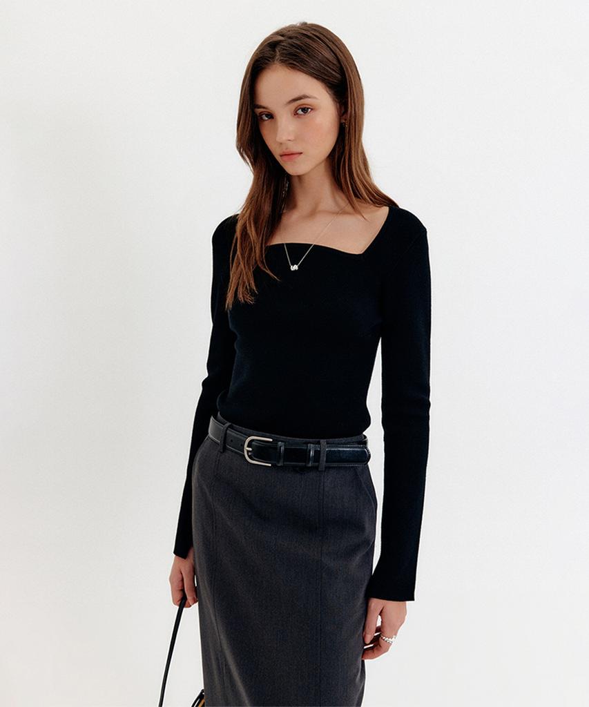 Lugkaeseuteu Dana Square Neck Slim Knit Top / Dana Square Neck Slim Knit Top_2Colors