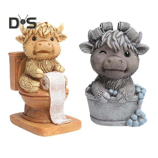 

2 шт., украшение в виде коровы из смолы, шотландская корова, фигурка, многоуровневый поднос, украшение в виде животного для дома, фермы, кухни, стола, украшения 2pcs