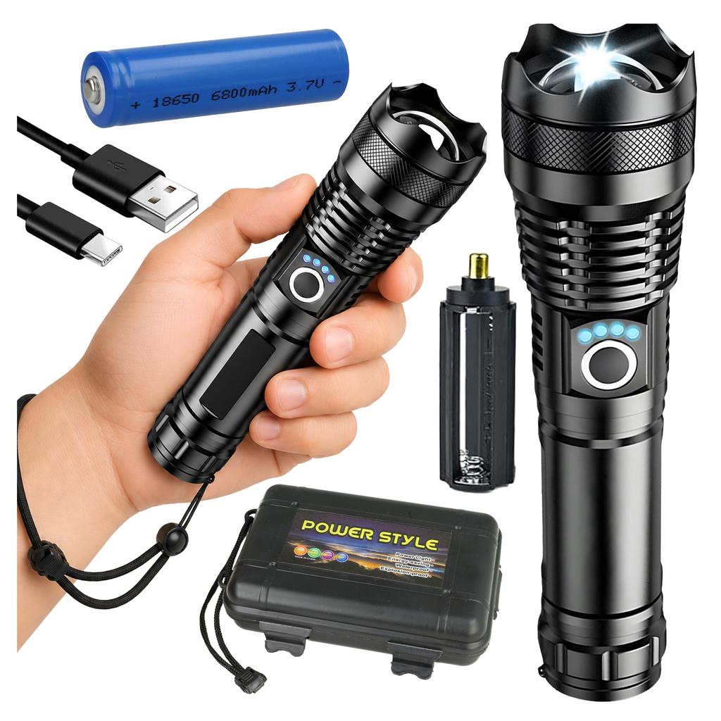 [PACZA] Tactical LED Flashlight with Zoom Function, Rechargeable USB-C D1165