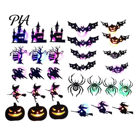 Party Layout Props 30Pcs Halloween Wall Decor with LED Light, Glowing Bat Ghost Itch Festive Decals Spider Silhouette Decoration, Spooky Light-Up