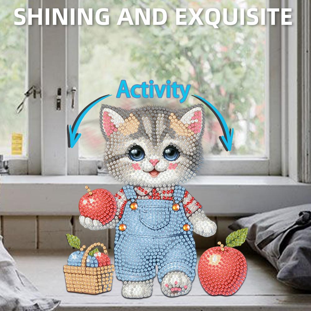 2D Flat Cat DIY Shaking Head Cat Apple Diamond Painting Desktop Decorations