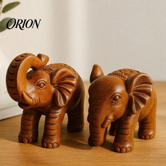 Business Opening Present Elephant Figurine Ornament, Resin Wood Grain Statue, Auspicious Decorative Animal Sculpture for Home Office Living