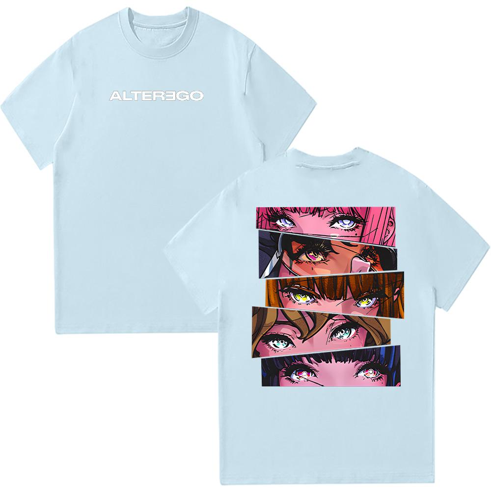 Alter Ego Comic Split Tee Kpop Fan T-shirt Summer New Retro Fashion Pure Cotton Men Women Y2K Top Harajuku Cartoon Clothing