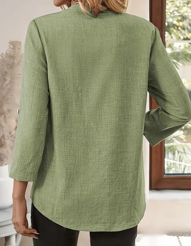 2025 Spring/Summer Women's Plus Size V-neck Loose Solid Color Shirt