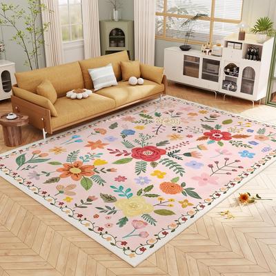 Living Room Carpet Spring Floral Style Bedroom Bedside Floor Mat Machine Washable Foldable Rug Large Area Home Decoration Rugs