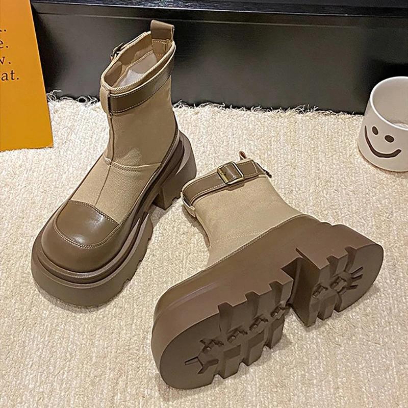 

Женские ботильоны на платформе в британском стиле, модные, элегантные, современные, короткие, осенне-зимние, на толстом каблуке, женские туфли 35