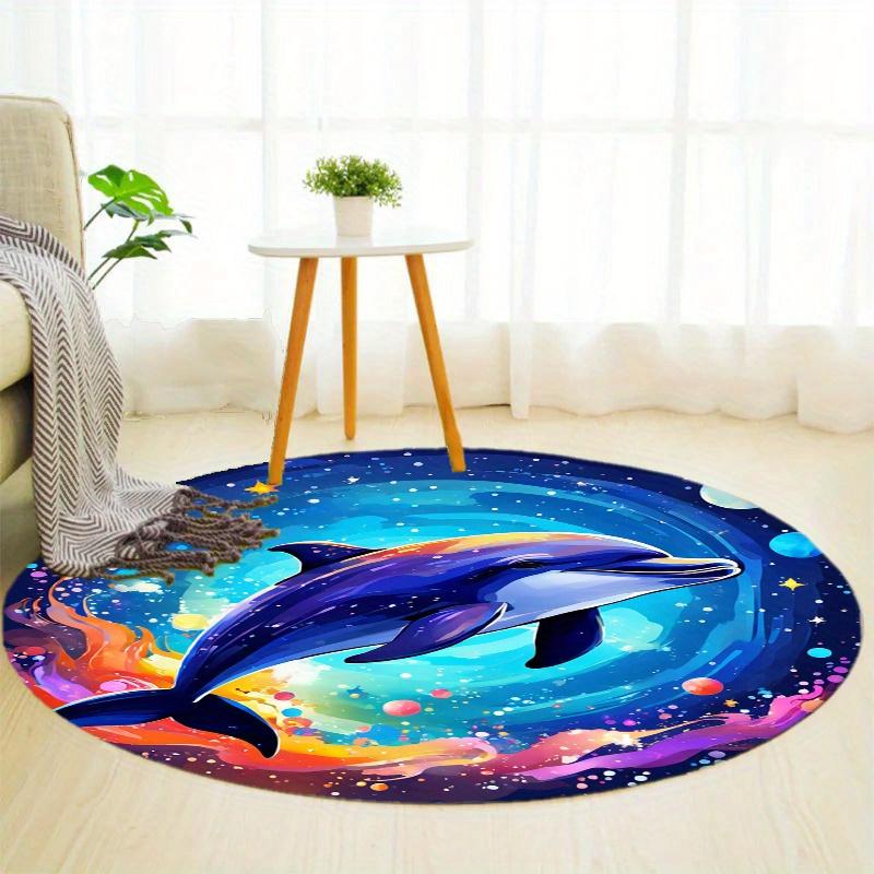 Watercolor Dolphin Round Rug Nonslip Area Rug Office Chair Mat Carpet For Living Room Bedroom Home Decor