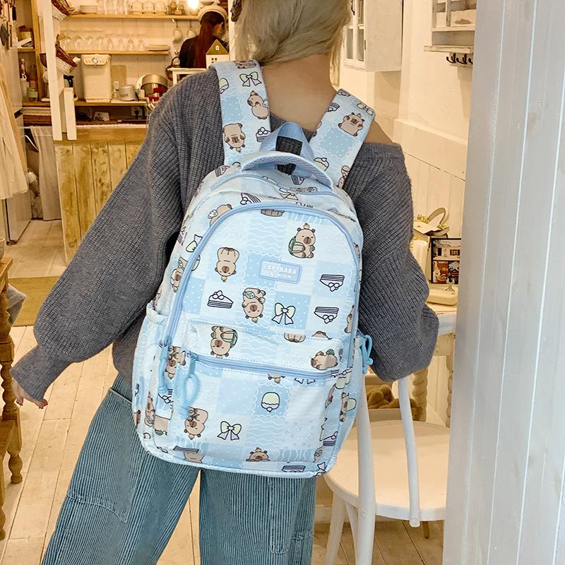 Cartoon Printed Capibala Backpack Cute Capybara Large-capacity Lightweight Burden-reduction Student Schoolbag Storage Bag