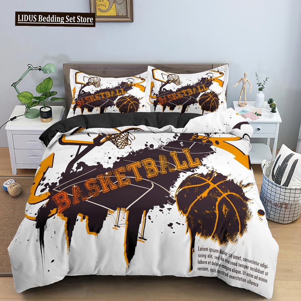 Conjunto de Cama 3D de Basquete Para Menino Amante de Basquete Quarto Capa de Edredom Capas de Colcha Tamanho Twin King Poliéster Capa de Colcha