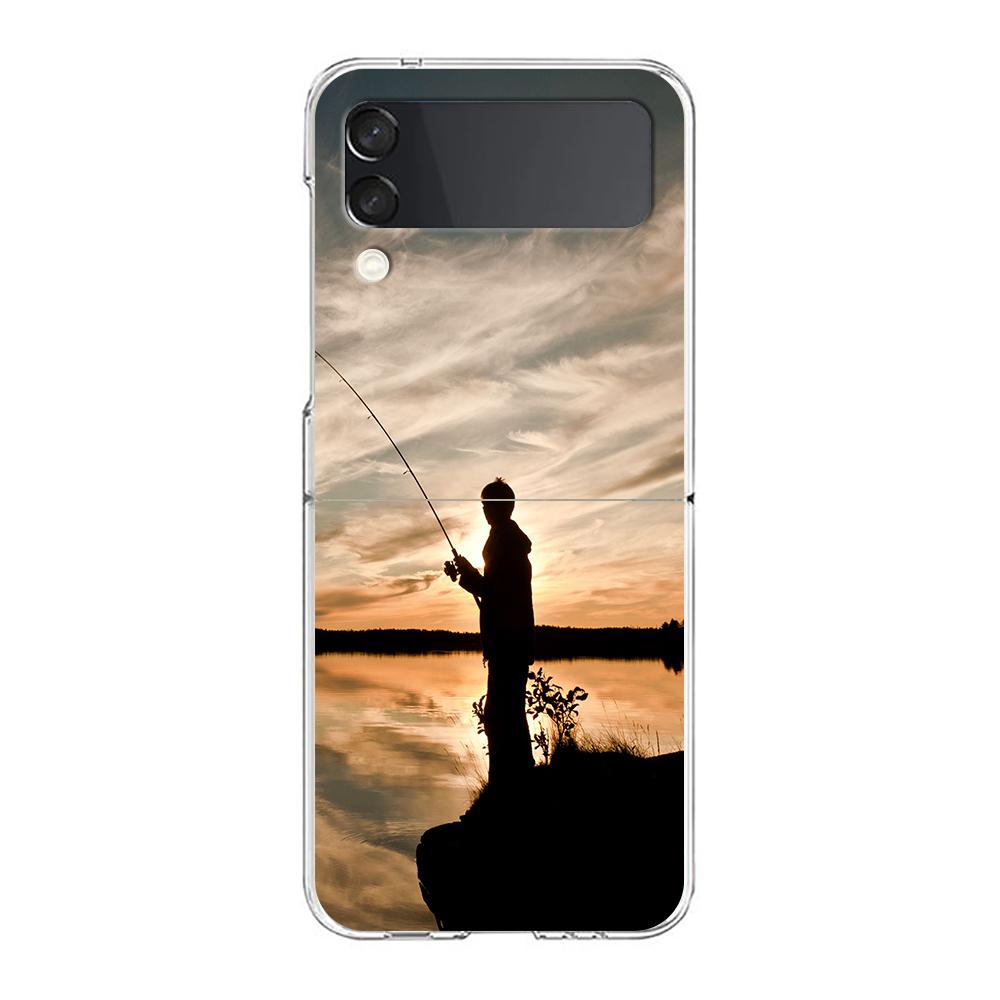 Fishing Phone Case For Samsung Galaxy Z Flip 3 4 5 Hard Folding Clear PC Bumper For Samsung Z Flip 6 Back Cover