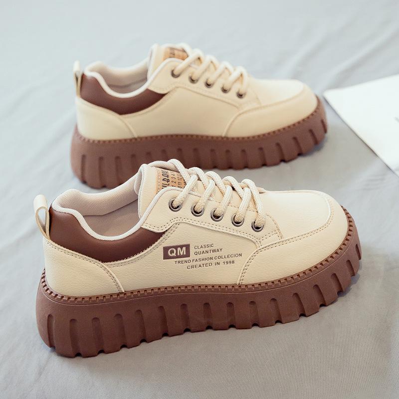 

Women s 2025 Spring White Sneakers - New Thick Sole, Height-Increasing Platform, Soft Sole, Mom-Style Shoes XQ229 39 бежевий
