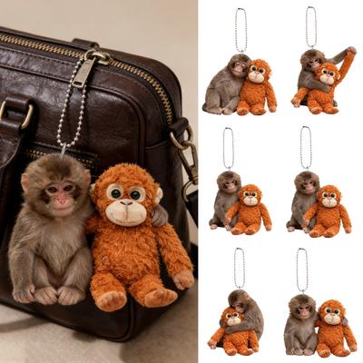 Portachiavi Scimmia 2D Acrilico Scimmia Carina che Tiene Peluche Ciondolo da Appendere per Zaino Borsa Chiavi Auto Accessorio