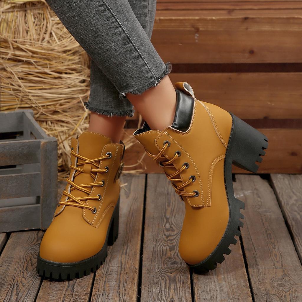 2025 New Short Heel Elegant Women's Lace-up Non-Slip Ankle Boots