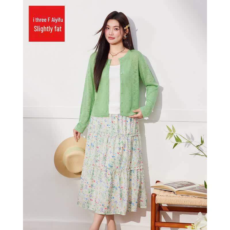 IEF 2026 Summer Korean Style Plus Size Two-Piece Long Dress Set M