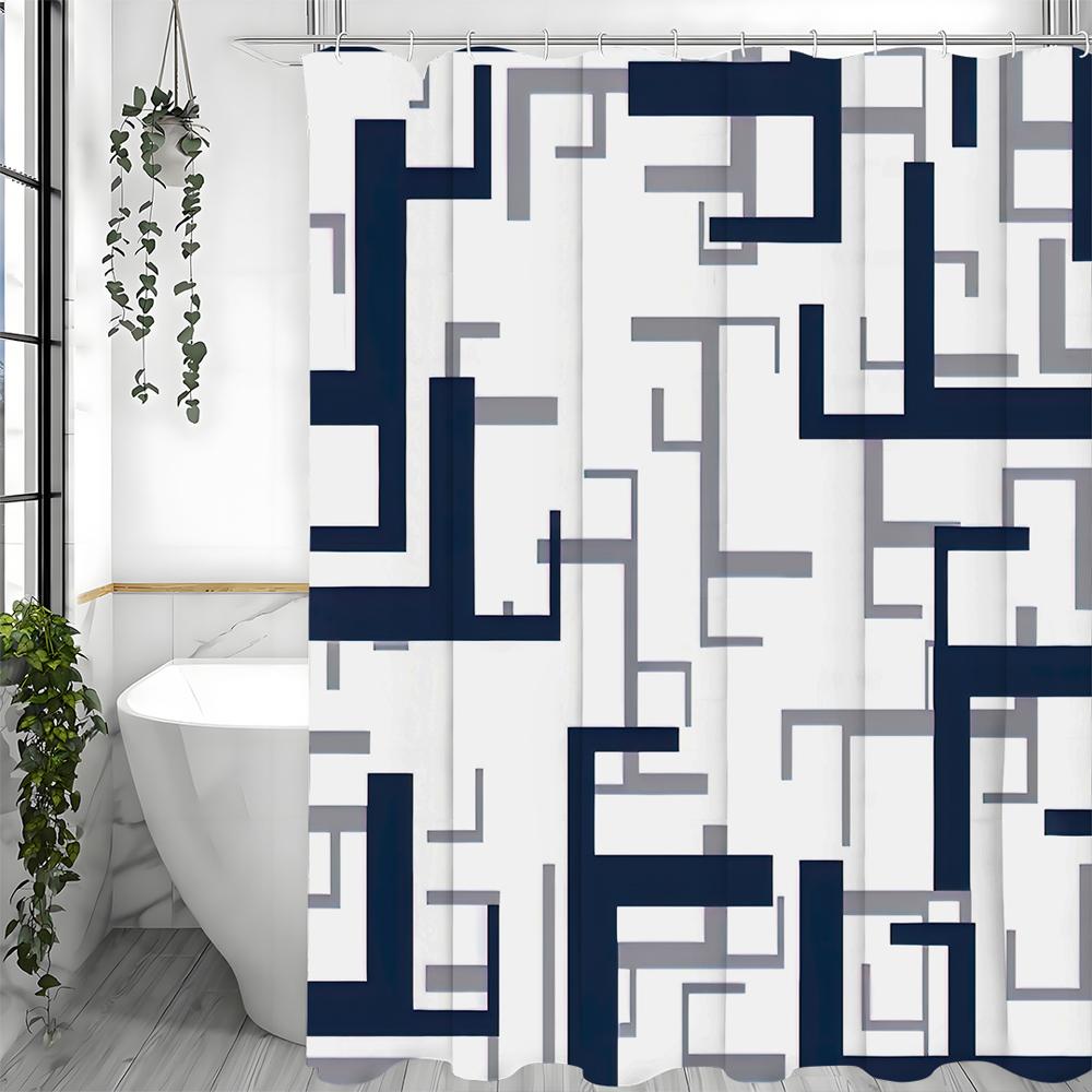 

Современная геометрическая шторка для душа с кольцами на подошве, сине-серая шторка для душа с абстрактным искусством для ванной, водонепроницаемая шторка для душа 90*180cm