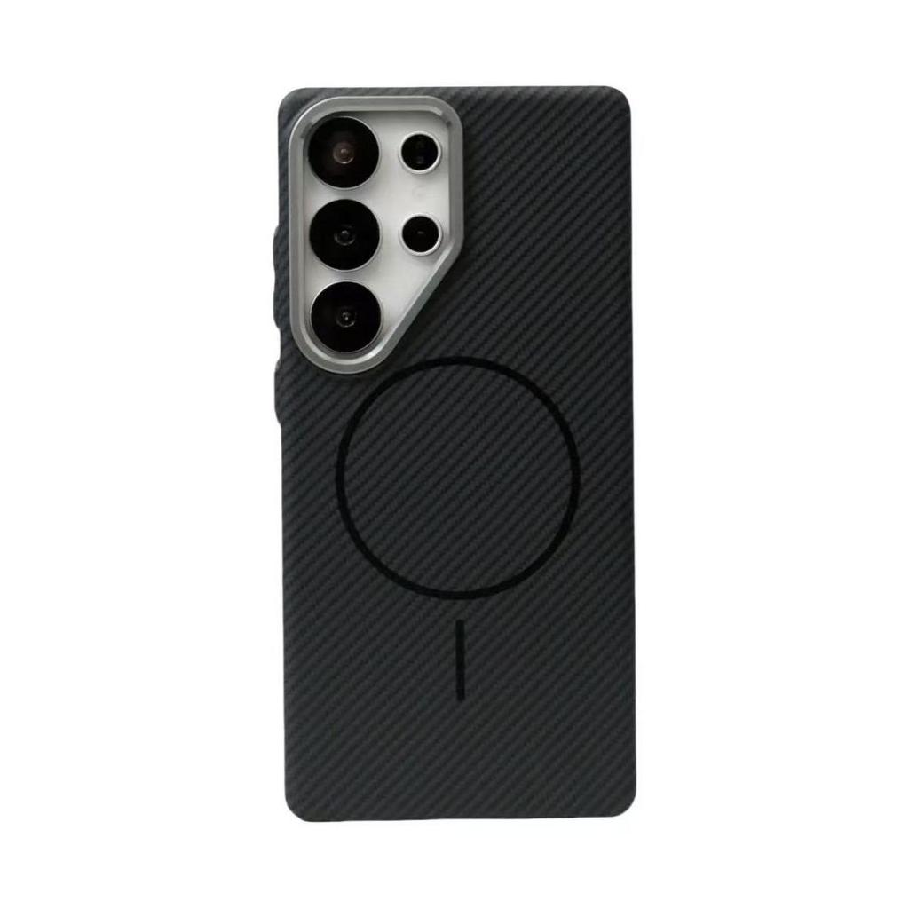 Carbon Fiber Pattern Phone Case for Samsung Galaxy S25Ultra- Metal Frame Magnetic Ring Shockproof Cover On Samsung S25/S25 Plus/25 Ultra/S24 Ultra