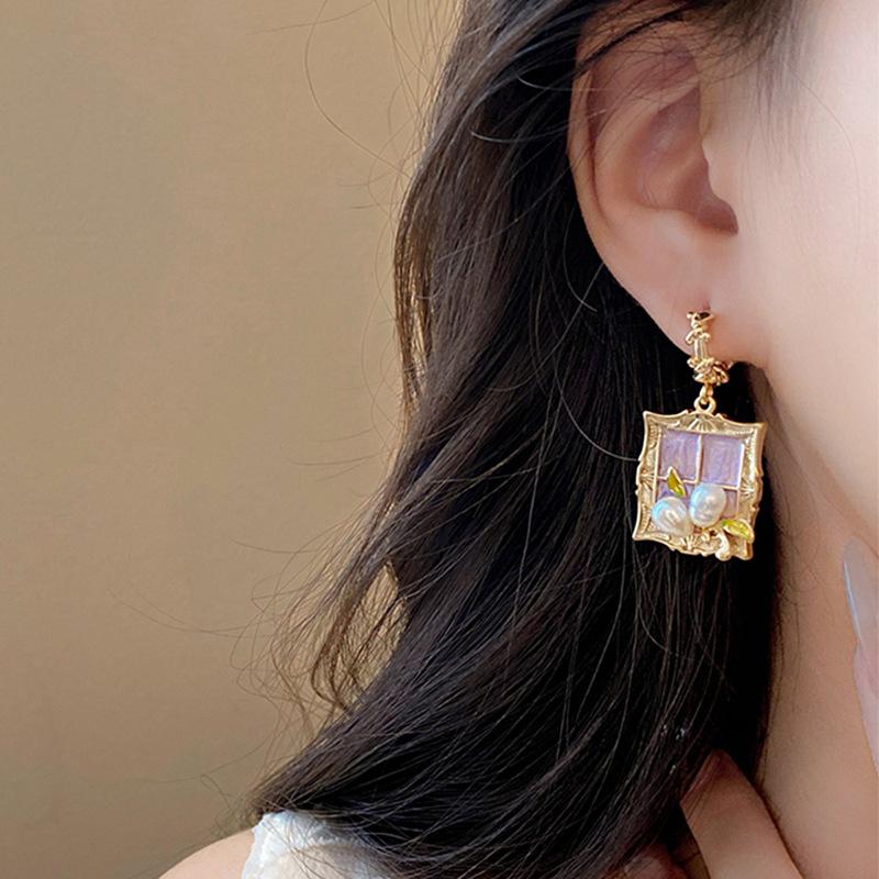 Fashion Korean Women Retro Purple Drip Glaze Earrings Women for Delicate Earrings Luxury Couple Engagement Jewelry Gift
