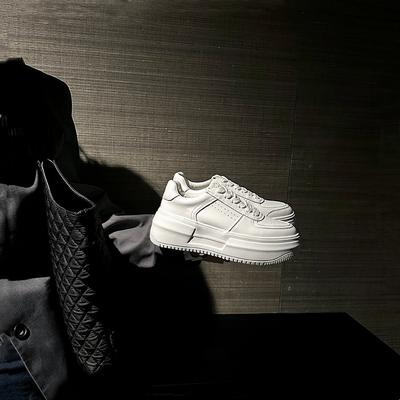 Women's Spring New Korean Version of Genuine Leather Thick-soled White Shoes, Students' All-match Sports and Leisure Sneakers Trend