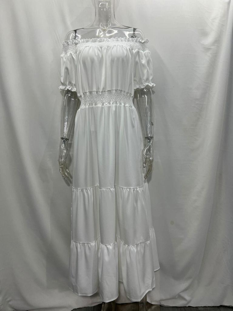 Women's One-Shoulder Short-Sleeve Long Spring Dress