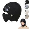Warm Goggle Beanie with Detachable Face Mask - Knit Winter Ski Hat for Men Women
