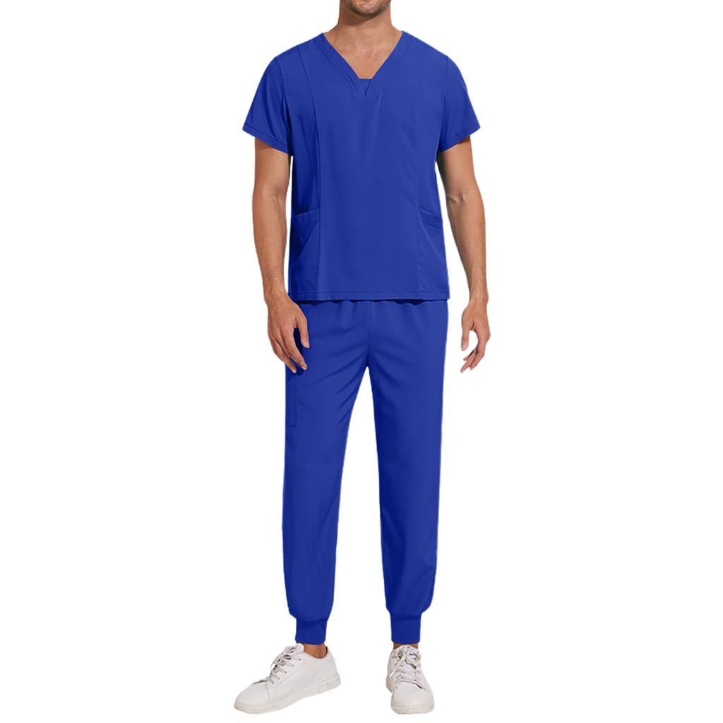 Men's Loose And Comfortable V-neck Short Sleeved Workwear Multi Pocket Beauty Suit Set